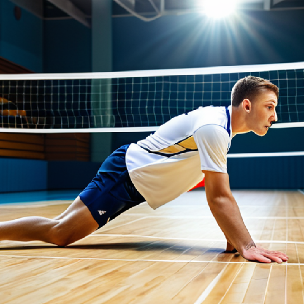 **

"A professional volleyball player, fully clothed in a modest athletic uniform, diving for the ball on an indoor court.  Bright lighting, action shot, focus on athleticism.  Safe for work, appropriate content, perfect anatomy, natural proportions, high quality."

**