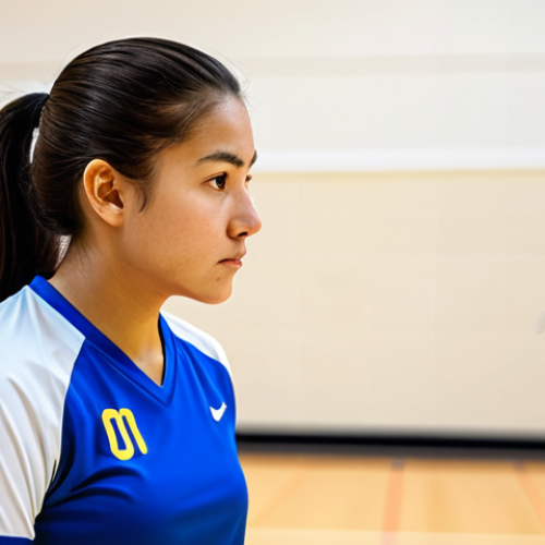 Home 12 Focused Volleyball Player**
"A professional female volleyball player, fully clothed in a modest sports uniform, concentrating intently before a serve on a brightly lit indoor court, appropriate attire, safe for work, perfect anatomy, natural proportions, action shot, professional sports photography, high quality, family-friendly."
**