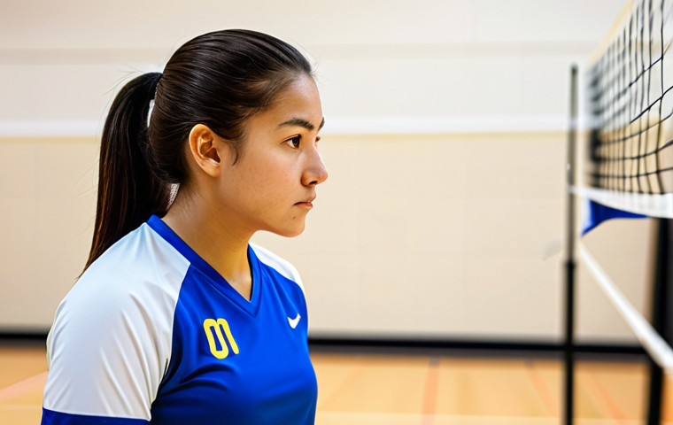 Focused Volleyball Player**
"A professional female volleyball player, fully clothed in a modest sports uniform, concentrating intently before a serve on a brightly lit indoor court, appropriate attire, safe for work, perfect anatomy, natural proportions, action shot, professional sports photography, high quality, family-friendly."
**