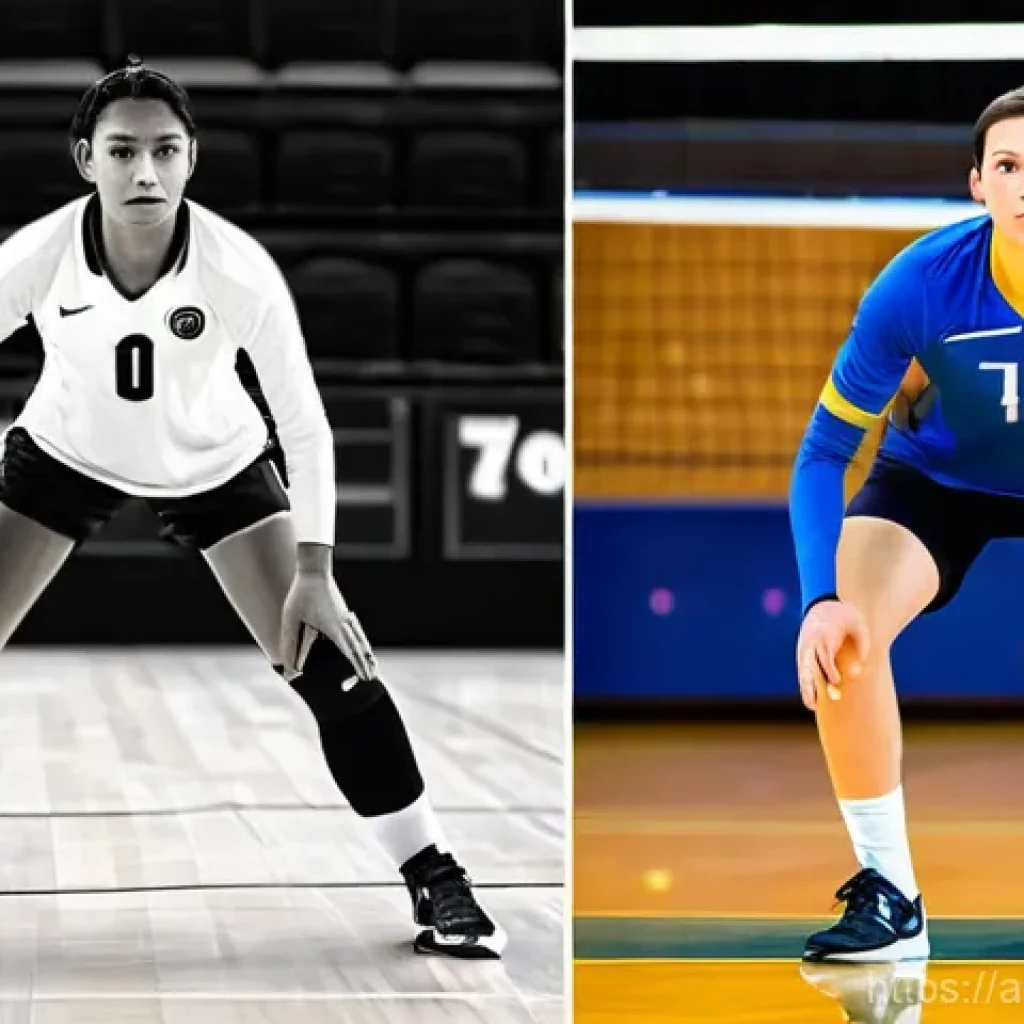 배구 장비의 발전사 - **The Evolution of the Volleyball Ball:** A side-by-side comparison. On the left, a sepia-toned imag...