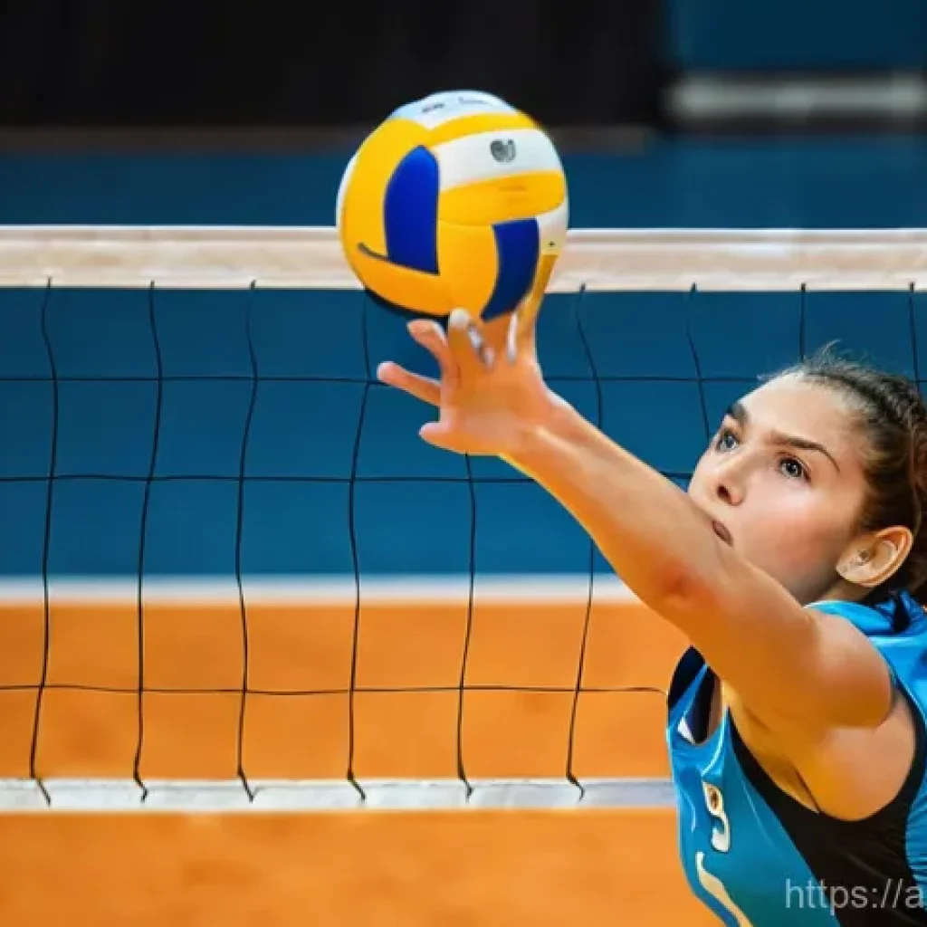 배구 경기에 대한 흥미로운 이야기 - **Volleyball Setter's Intense Focus:** A dynamic, close-up shot of a male or female volleyball sette...