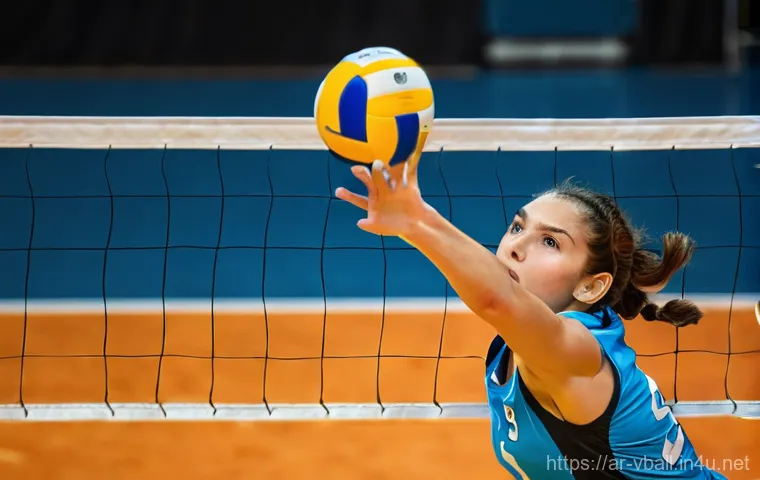 배구 경기에 대한 흥미로운 이야기 - **Volleyball Setter's Intense Focus:** A dynamic, close-up shot of a male or female volleyball sette...