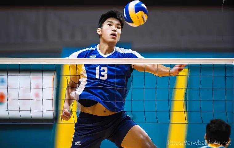 배구 코칭 철학과 원칙 - **Prompt:** "A male volleyball player, aged 18-22, in a dynamic mid-air action shot during a high-st...