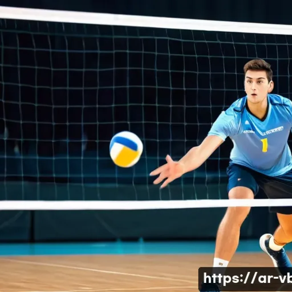 배구 규칙 시험 준비 - **Dynamic Volleyball Save (New Double Touch Rule):** A high-action shot of a male volleyball player ...