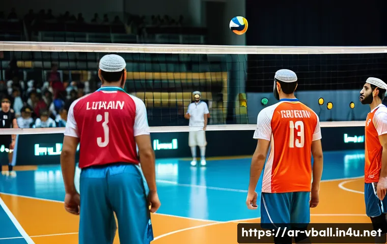 배구 경기 분석 보고서 - A dynamic volleyball match scene focused on teamwork and communication among players on an indoor co...