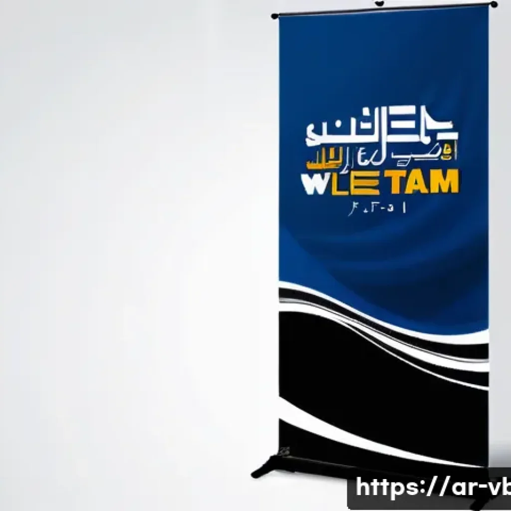 배구 배너 제작 팁 - A vibrant volleyball banner design for an Arabic-speaking audience, featuring a dynamic silhouette o...