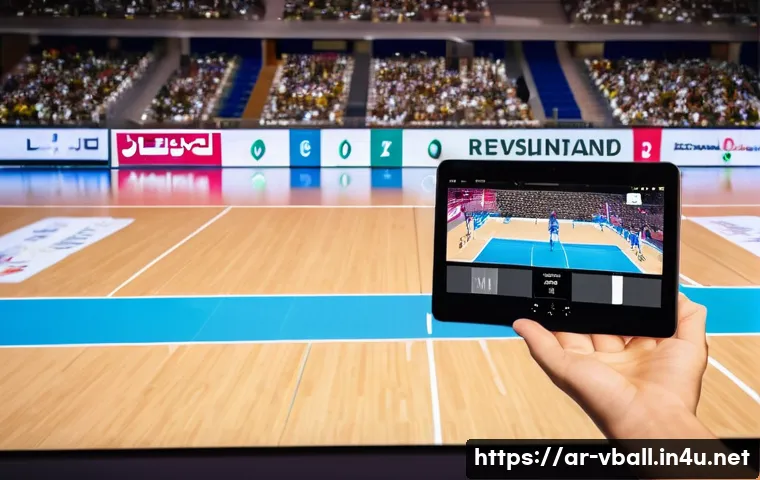 배구 경기 기록 소프트웨어 - A dynamic volleyball coach analyzing real-time match data on a sleek tablet during a game in a moder...