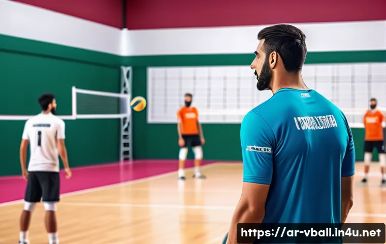 배구 유튜브 트렌드 - A vibrant digital illustration of a professional volleyball training session in an indoor gym, featu...